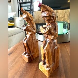 Carved Solid Wood Book Reader Bookends